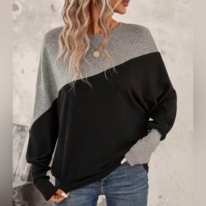 New Women’s Batwing Sleeve T-Shirt with Patchwork Design size L